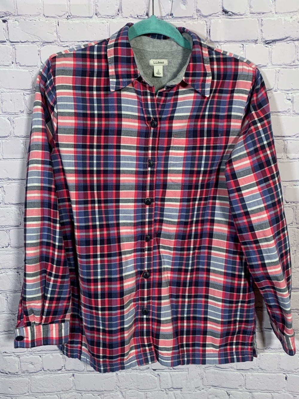 L.L.Bean Womens Fleece Lined Flannel Shirt Plaid Pink Sz S Cotton Outdoor Casual